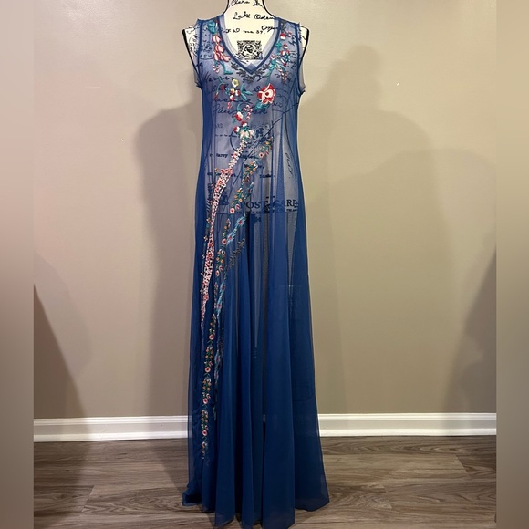 Johnny Was Johnny Was Mazzy Bias Slip Dress Blue Dream - Picture 7 of 16